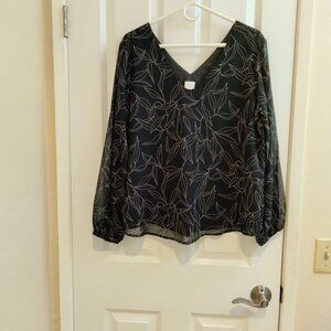 Blouse/Tunic with lined bodice and sheer sleeves black/white - size L
